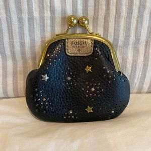 FOSSIL Ball Clasp Coin Purse Small (black gold leather stars)